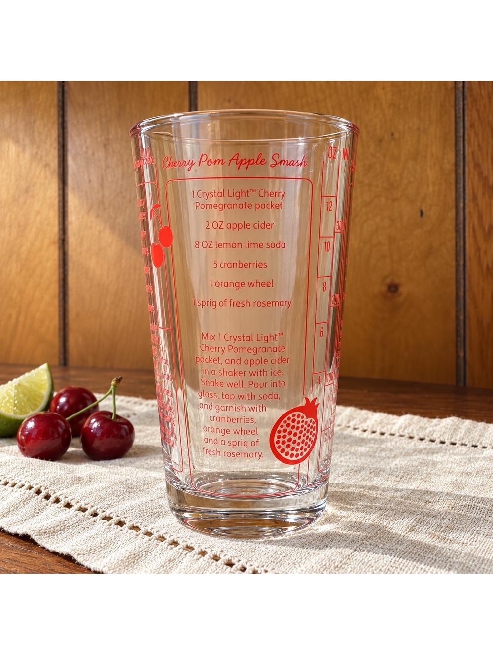 Crystal Light Cherry Pomegranate Recipe Glass with Red Measuring Marks